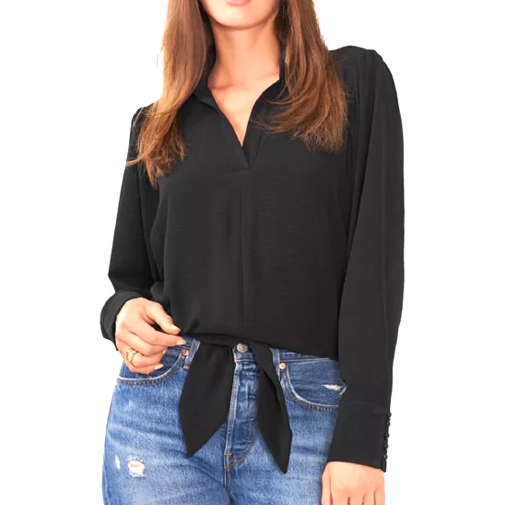 1. State Tie Front Blouse with Ruffled Detail